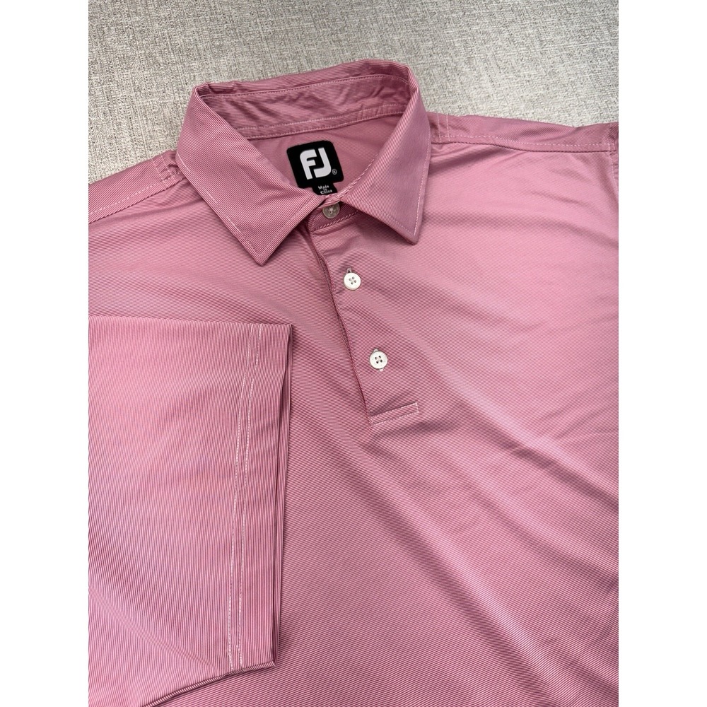 FJ FootJoy Golf Polo Shirt Mens XL Performance Pink Red White Striped Raintree